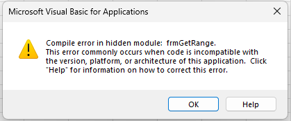 Compile error in hidden module: frmGetRange dialog
